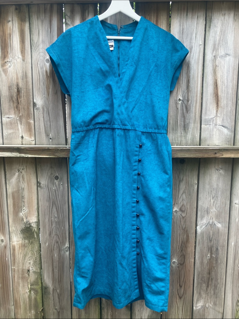 Vintage SAMUEL BLUE Teal Midi Dress with Button Detail
